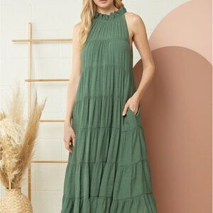 Entro Sage Green Maxi Dress with Pockets